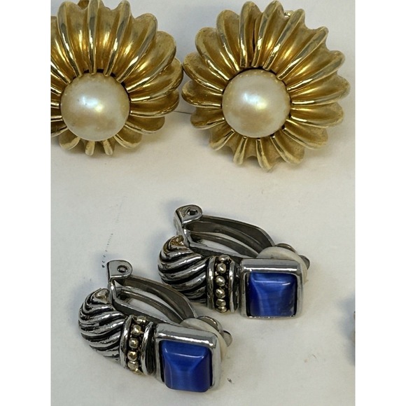 Vintage Clip-On Earring Lot 1980s-90s‎ Bold Enamel Pearl Beaded Statement Retro - Picture 7 of 8